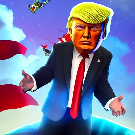 Image similar to Donald Trump getting absolutely destroyed as a Fornite Character, game art, digital art, PC-gaming, 8k, trending,