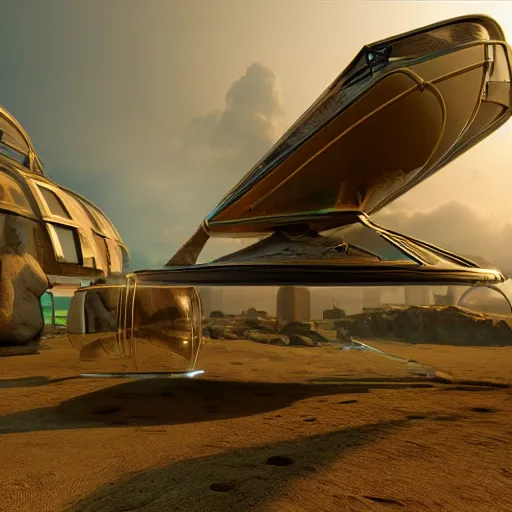 Prompt: futuristic time machine by hg wells +gi, global illumination, physically based rendering, photoreal, small details, intricate, science fiction fantasy concept design