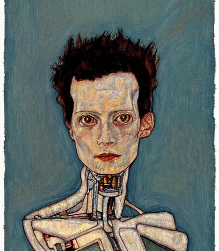 Image similar to portrait of a robot by egon schiele in the style of greg rutkowski