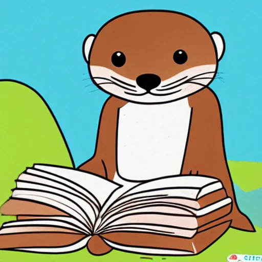 Prompt: A cute cartoon otter reading a book