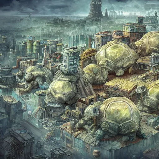 large fantasy city on top of a giant tortoise similar | Stable ...