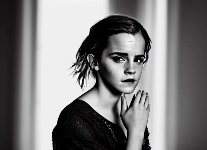 Image similar to photo still of emma watson being emma watson doing emma watson things, you bunch of weirdos, 8 k, 8 5 mm f 1. 8, studio lighting, rim light, right side key light