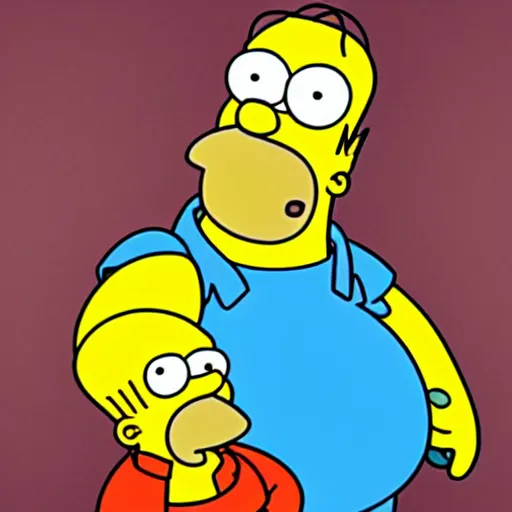 Prompt: homer simpson holding peter griffin at gunpoint