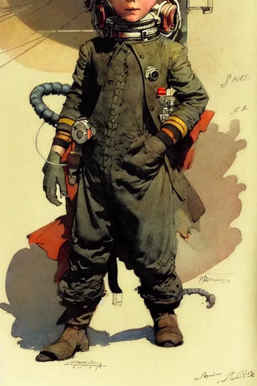 Image similar to ( ( ( ( ( 2 0 5 0 s retro future 1 0 year old boy super scientest in space pirate mechanics costume full portrait. muted colors. ) ) ) ) ) by jean baptiste monge, robert mcginnis!!!!!!!!!!!!!!!!!!!!!!!!!!!