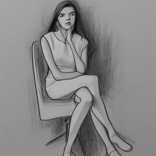 Prompt: A full body pencil sketch of Anya Taylor Joy, sitting, facing the camera, artistic