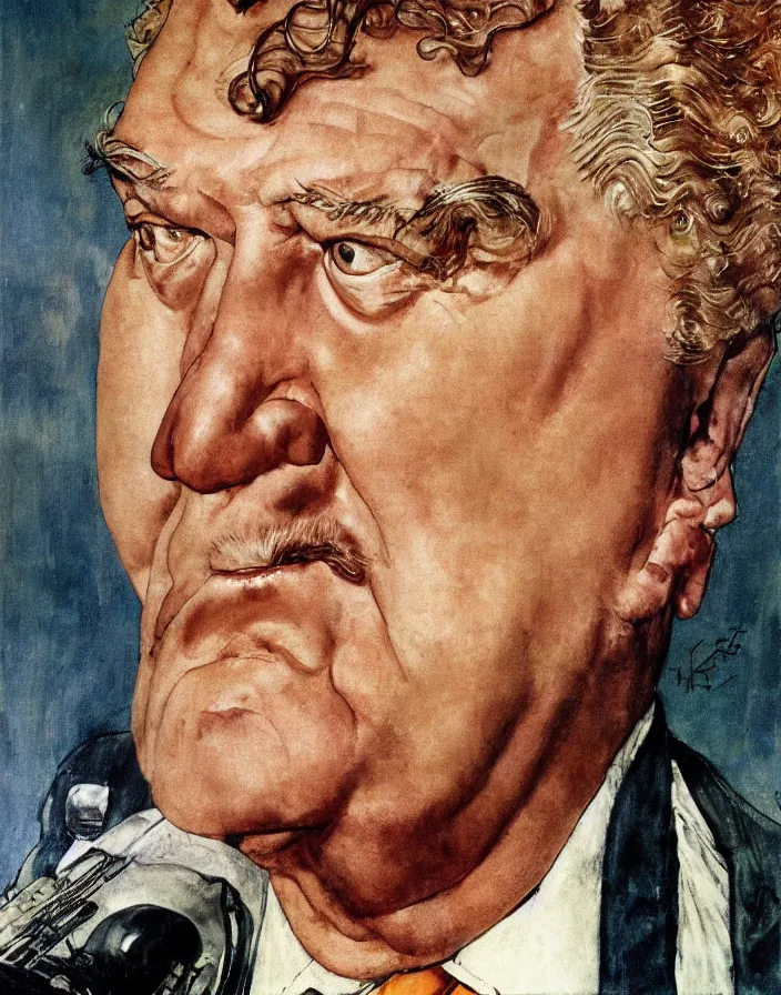 Prompt: head and shoulders portrait of actor kenneth mcmillan as the baron harkonnen in dune, norman rockwell, colour