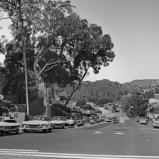 Image similar to the Beatles building viewed from the Mulholland road drive