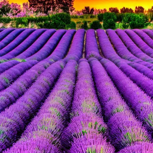 Prompt: lavender field in provence at sunset with a cat