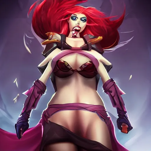 Prompt: miss fortune league of legends, horrifying, angry, evil