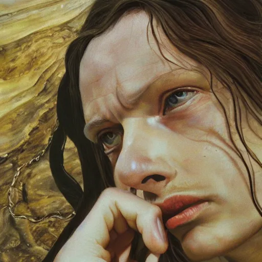 Image similar to high quality high detail painting by lucian freud, hd, arwen from lord of the rings
