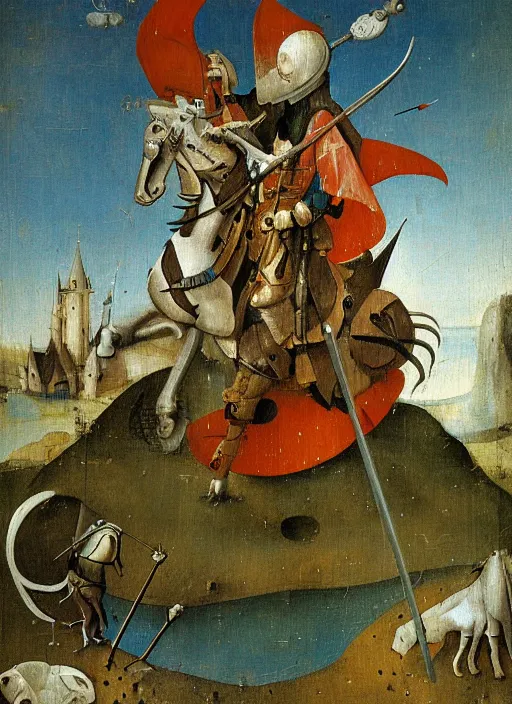 Image similar to st george and the dragon painted by hieronymus bosch, detailed digital art, trending on Artstation