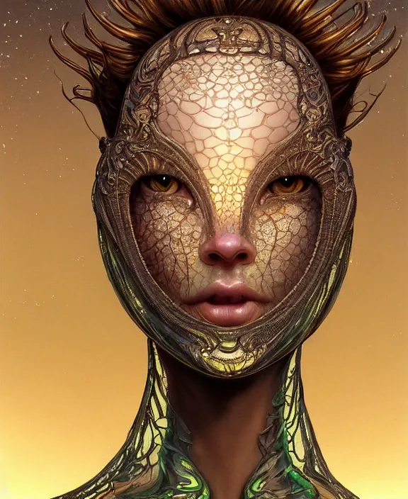 Prompt: intricate ornate opulent transparent clear see - through portrait of a terrifying beautiful alien insect, mottled coloring, adorable, childlike, pastoral environment, ultra realistic, concept art, art nouveau, photorealistic, octane render, 8 k, unreal engine. art by christopher marley and artgerm and greg rutkowski and alphonse mucha