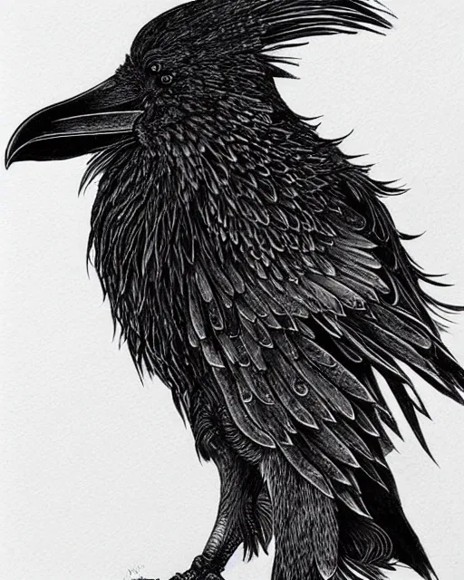 Image similar to mystical raven, black ink on paper, trending on artstation, beautiful, intricate, detailed