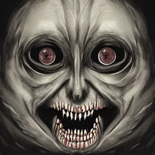 Prompt: terrifying creature with huge eyes staring at you menacingly from outside your window at night, causing high anxiety, terror, and chills down your spine portrait