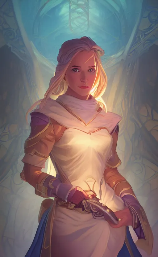 Image similar to Jaina Proudmoore, ambient lighting, 4k, alphonse mucha, lois van baarle, ilya kuvshinov, rossdraws, artstation