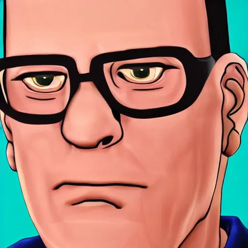 Prompt: Close-up portrait of Hank Hill, photorealistic