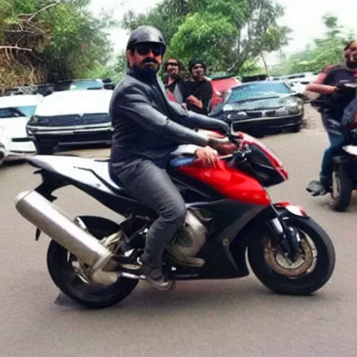 Prompt: ajith kumar actor riding a cool sports bike
