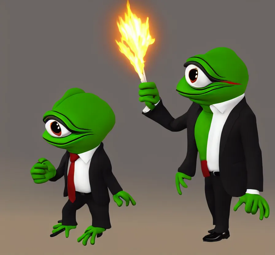 Image similar to pepe in business suit, unreal engine, artstation