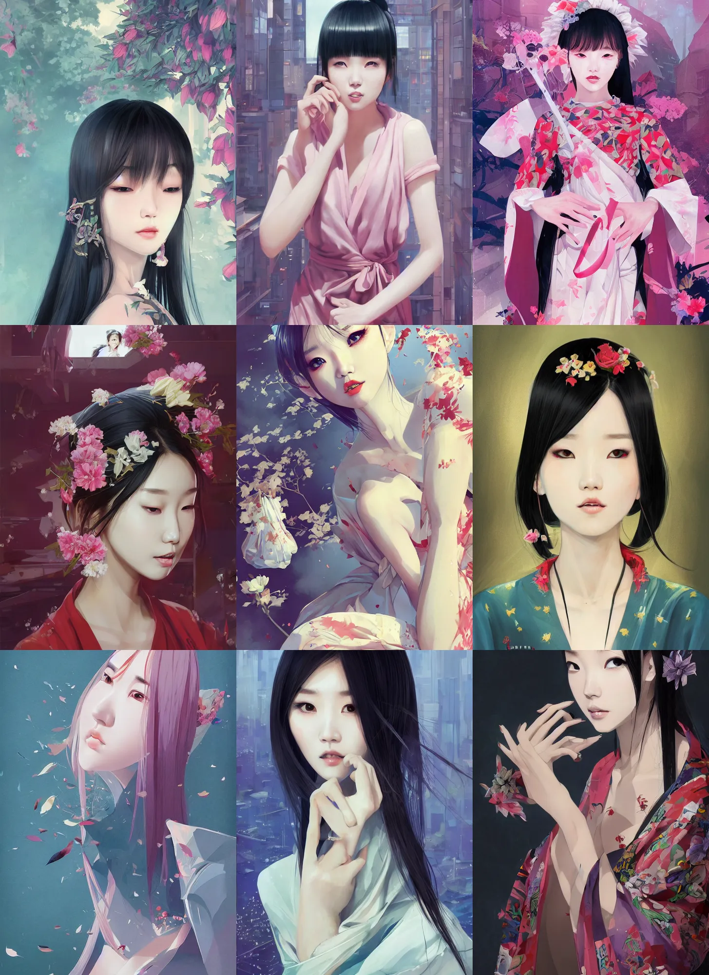 Prompt: sharp hq rendering, reaistic, semirealism, lee ji - eun wearing decorated robes, beautiful, seductive, appealing character, painterly, highly detailed in the style of wlop by ilya kuvshinov, wenjun lin, sakimichan, james jean, andrei riabovitchev, conrad roset, angular asymmetrical design, eastern art style