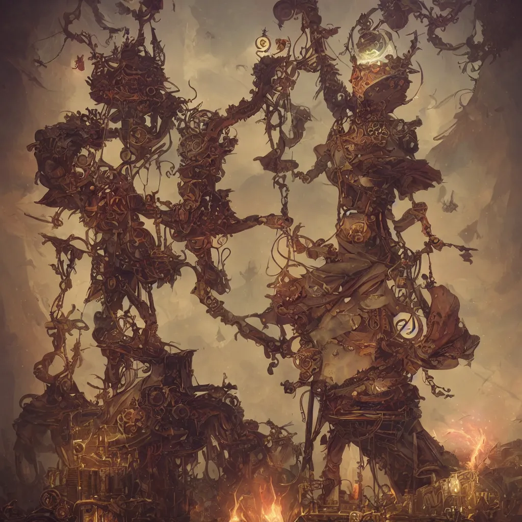 Image similar to tarot the fool ， steampunk by peter mohrbacher and dan mumford and nekro, cgsociety, volumetric light, 3 d render