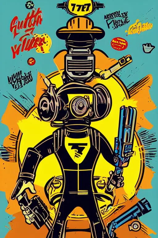 Image similar to fallout 7 6 retro futurist illustration art by butcher billy, sticker, colorful, illustration, highly detailed, simple, smooth and clean vector curves, no jagged lines, vector art, smooth andy warhol style