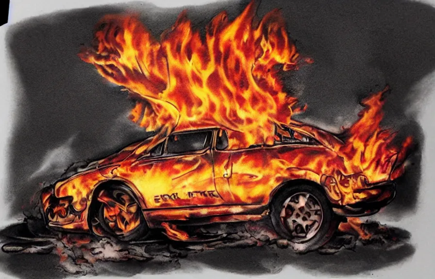 Image similar to car on fire, tattoo design