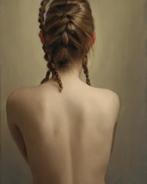 Prompt: woman with plaits, back view, by alyssa monks, joseph todorovitch, serge marshennikov