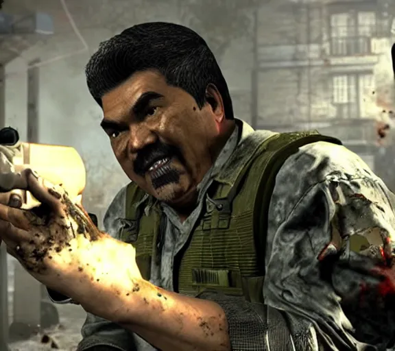 Image similar to george lopez shooting zombies in call of duty, zombies, ps 4