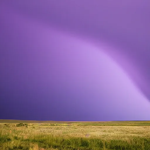 Image similar to a tornado colored purple in the distant landscape
