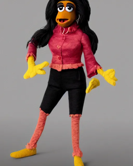 Image similar to kelly kapoor as a muppet. highly detailed felt. hyper real photo. 4 k.