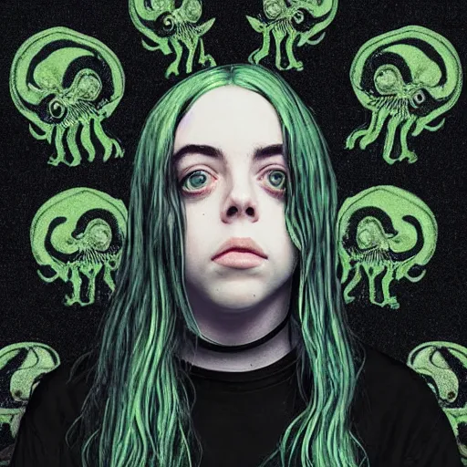 Image similar to billie eilish as a cthulhu