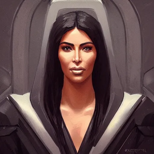 Image similar to “ portrait of kim kardashian by greg rutkowski, young, attractive, highly detailed portrait, scifi, digital painting, artstation, concept art, smooth, sharp foccus ilustration, artstation hq ”