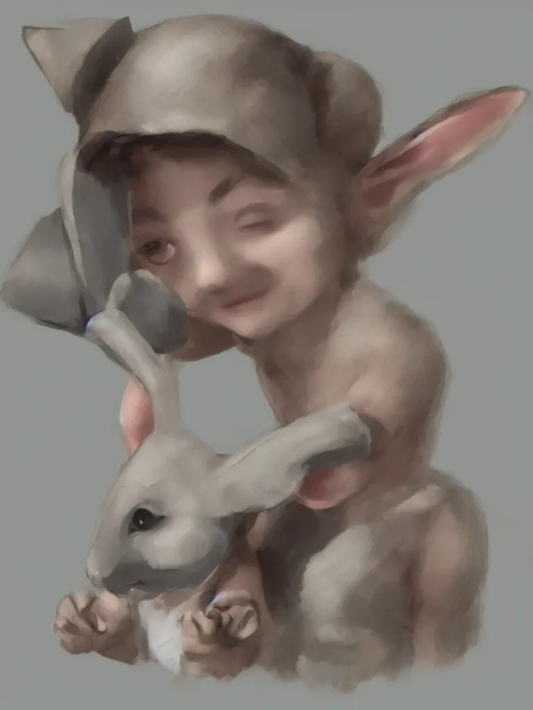 Prompt: child with bunny rabbit mask by disney concept artists, blunt borders, rule of thirds