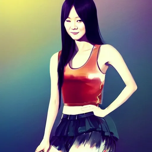 Prompt: a beautiful young korean kpop star constance wu lucy liu alluring instagram model in elaborate latex tank top, by guweiz and wlop and ilya kuvshinov and artgerm and, aesthetic, gorgeous, stunning, alluring, attractive, artstation, deviantart, pinterest, digital art