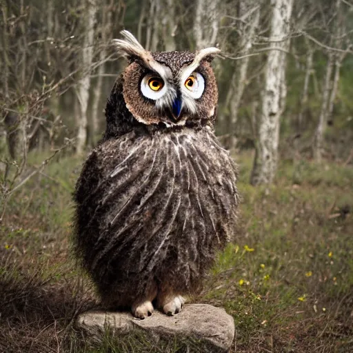 Prompt: an owlbear, nature photography