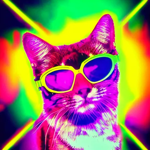 Prompt: neon cat in space wearing sunglasses
