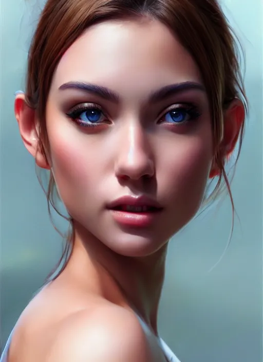 Image similar to photo of a gorgeous young woman in the style of stefan kostic, realistic, sharp focus, 8 k high definition, insanely detailed, intricate, elegant, art by stanley lau and artgerm