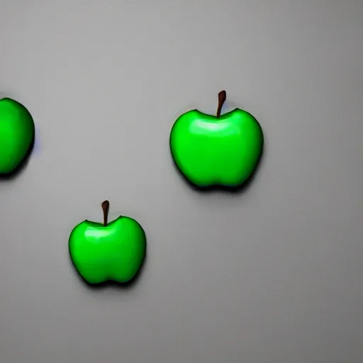 Image similar to studio shot of green apple shaped like < any shape >, isometric perspective, green background