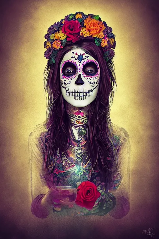 Image similar to Illustration of a sugar skull day of the dead girl, art by Mikko Lagerstedt