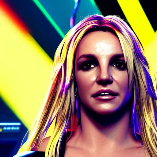 Prompt: britney spears portrait, Cyberpunk 2077, ultra photorealistic, cybernetic body parts, neon, octane, bokeh, 8k