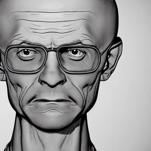 Image similar to A middle-aged Dr. Venture in real life with a hooked nose, a long gaunt face and skinny body and neck, very thin and bald, realistic, very realistic, hyperrealistic, highly detailed, very detailed, extremely detailed, detailed, digital art, oil painting, trending on artstation, headshot and bodyshot, detailed face, very detailed face, extremely detailed face, HD Quality, 8k resolution, very very detailed face, real life