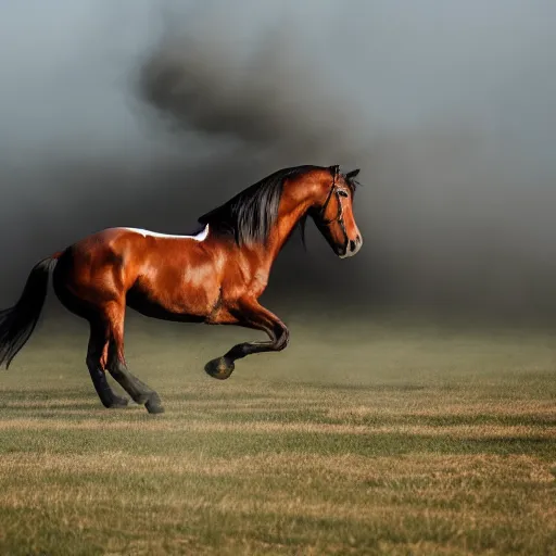 Image similar to photo of a horse doing a burnout. sigma 8 5 mm f / 8