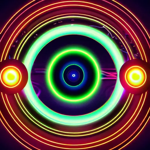 Image similar to horizontal centered neon cyberpunk distortion field electron tube eyeball with concentric data rings around it, glowing, fantasy, networking, camera shutter iris, singularity, clouds, circuitry, explosion, dramatic, intricate, elegant, highly detailed, digital painting, network, artstation, concept art, smooth, sharp focus, illustration, octane render