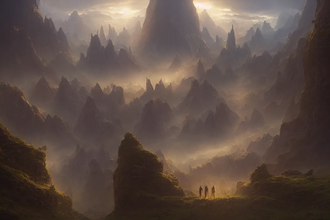 Image similar to ethereal otherworldly landscape concept art by christophe vacher, john howe, filip hodas, mike winkelmann, jessica rossier, andreas rocha, bruce pennington