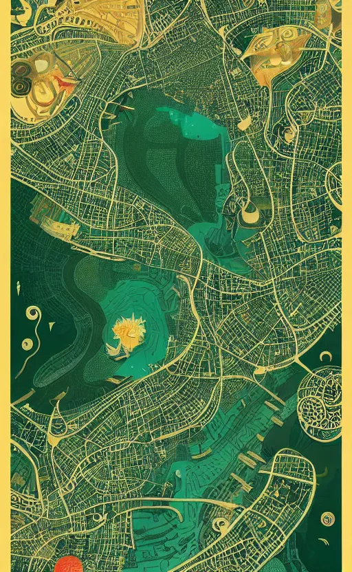 Image similar to dubai poster map, poster art by victo ngai, behance contest winner, environmental art, lovecraftian, intricate, infographic, marginalia, unreal engine, epic