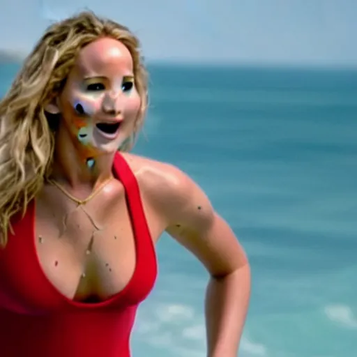 Image similar to movie still of jennifer lawrence as CJ in Baywatch, running