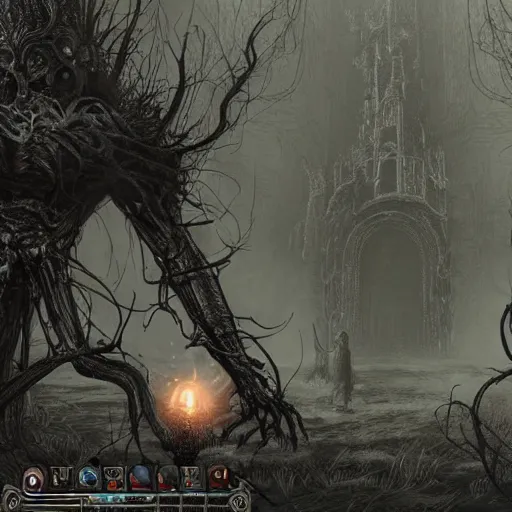 Image similar to organic machine dark souls eldritch horror gothic