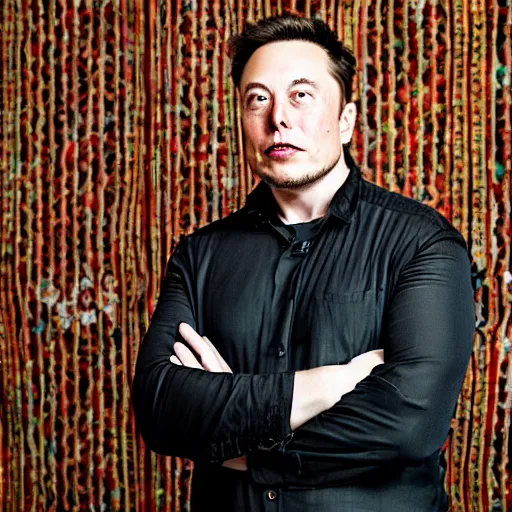 Image similar to A Photo Portrait of elon musk Wearing Indonesian Batik at a fancy Balinese restaurant, award winning photography, sigma 85mm Lens F/1.4, blurred background, perfect faces