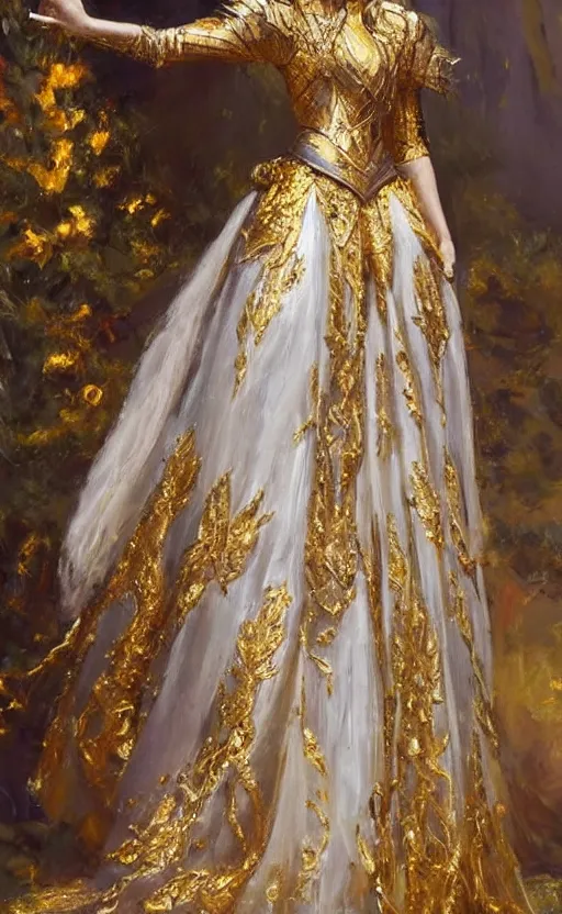 Image similar to Elegant laidy in gold and silver knight armor. By Konstantin Razumov, highly detailded