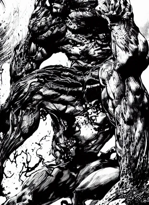 Image similar to man, black white ink art, comic art, high detail, bernie wrightson art, jimlee, petruk, gareng